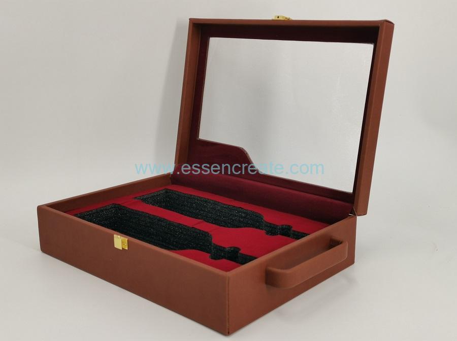 Luxury Wine Leather Box with Unfoldable Handle