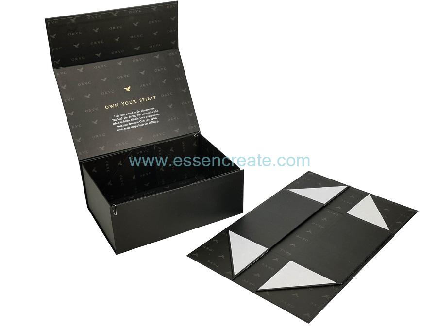 Black Foldable Wine Glass Packaging Magnetic Gift Box
