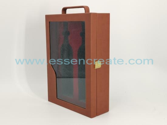 Two Wines Bottle Packing Leather Holder Box