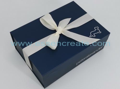 πτυσσόμενο μπλε κουτί δώρου με ταινίες και μαγνητικό κλείσιμο