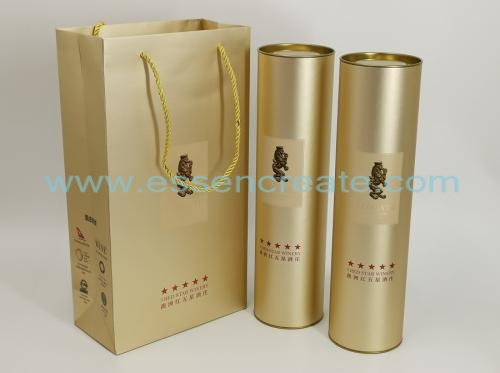 Wine Packaging Tube with Yellow Metal Tin End